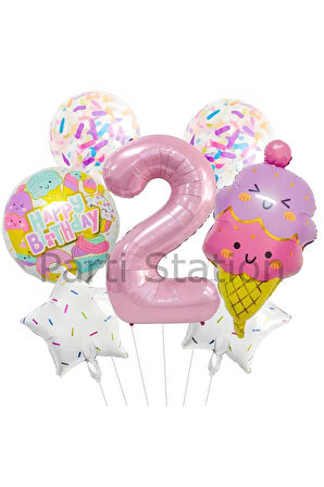 İce Cream Dondurma 1 Yaş Balon Set Şeker Dondurma Candy Balon İce Cream Konsept Doğum Günü Balon Set