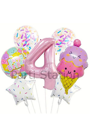 İce Cream Dondurma 1 Yaş Balon Set Şeker Dondurma Candy Balon İce Cream Konsept Doğum Günü Balon Set