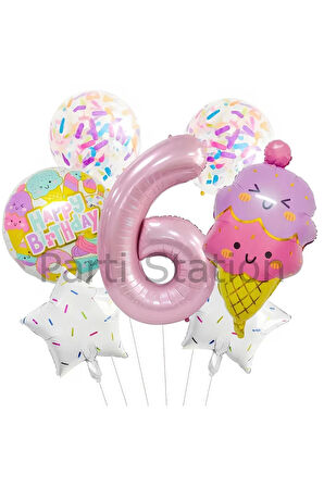 İce Cream Dondurma 1 Yaş Balon Set Şeker Dondurma Candy Balon İce Cream Konsept Doğum Günü Balon Set