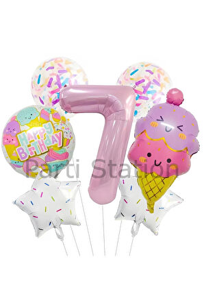 İce Cream Dondurma 1 Yaş Balon Set Şeker Dondurma Candy Balon İce Cream Konsept Doğum Günü Balon Set