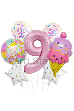 İce Cream Dondurma 1 Yaş Balon Set Şeker Dondurma Candy Balon İce Cream Konsept Doğum Günü Balon Set