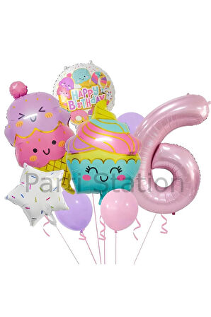 Cupcake Dondurma 4 Yaş Balon Set Şeker Dondurma Candy Balon İce Cream Konsept Doğum Günü Balon Set
