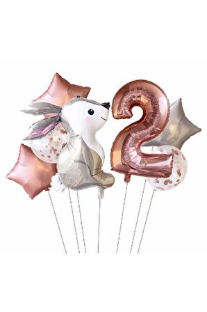 Tavşan 2 Yaş Balon Set Yıldız Balon Folyo Set Tavşan Konsept Doğum Günü Set Yaş Balon Set