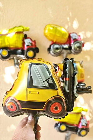 İnşaat Araçları Konsept Doğum Günü 2 Yaş Balon Set Mini Boy Kepçe Dozer Mikser Kamyon Forklift Balon