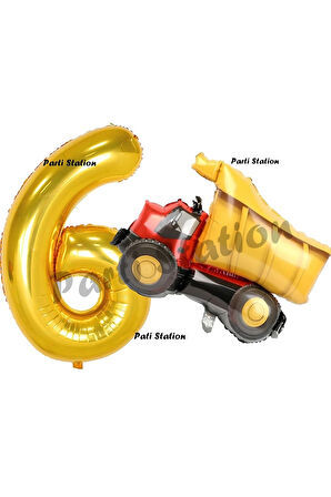 İnşaat Konsept 1 Yaş Doğum Günü Balon Set Kamyon Balon ve Gold Rakam Balon Doğum Günü Set