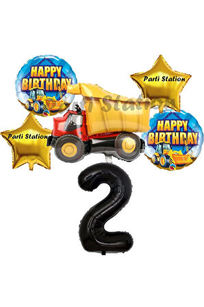İnşaat Konsept 3 Yaş Doğum Günü Balon Set Kamyon Balon Doğum Günü Parti Set