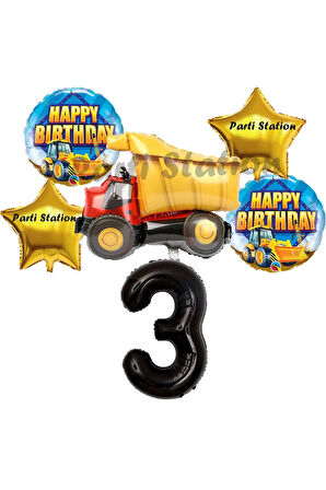 İnşaat Konsept 3 Yaş Doğum Günü Balon Set Kamyon Balon Doğum Günü Parti Set