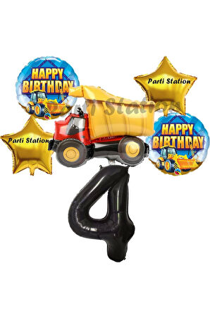 İnşaat Konsept 3 Yaş Doğum Günü Balon Set Kamyon Balon Doğum Günü Parti Set