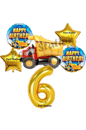 İnşaat Konsept 3 Yaş Doğum Günü Balon Set Kamyon Balon ve Gold Rakam Balon Doğum Günü Parti Set