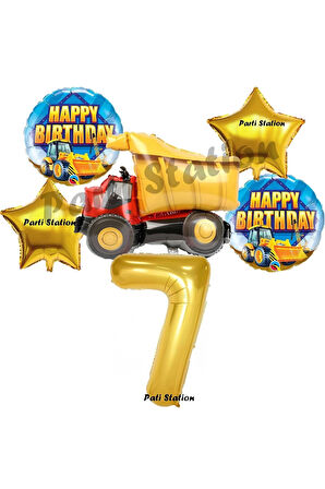 İnşaat Konsept 3 Yaş Doğum Günü Balon Set Kamyon Balon ve Gold Rakam Balon Doğum Günü Parti Set