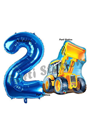 İnşaat Konsept 7 Yaş Doğum Günü Balon Set Kamyon Kepçe Balon ve Lacivert Rakam Balon Parti Set