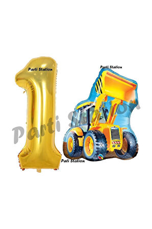 İnşaat Konsept 2 Yaş Doğum Günü Balon Set Kepçe Balon ve Gold Rakam Balon Parti Set