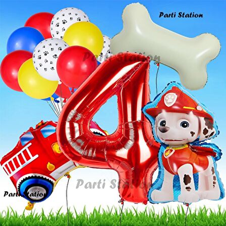 Paw Patrol Marshall İtfaiyeci Köpek Konsept 4 Yaş Doğum Günü Parti Balon Set Paw Patrol Kemik Balon