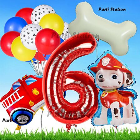 Paw Patrol Marshall İtfaiyeci Köpek Konsept 6 Yaş Doğum Günü Parti Balon Set Paw Patrol Kemik Balon