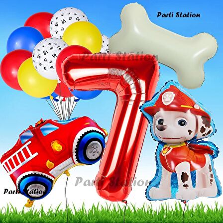 Paw Patrol Marshall İtfaiyeci Köpek Konsept 7 Yaş Doğum Günü Parti Balon Set Paw Patrol Kemik Balon