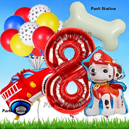Paw Patrol Marshall İtfaiyeci Köpek Konsept 8 Yaş Doğum Günü Parti Balon Set Paw Patrol Kemik Balon