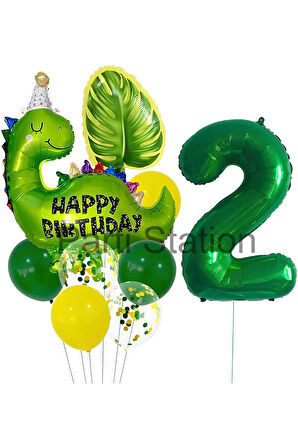 Yeşil Dinozor Konsept 8 Yaş Balon Set Jurassic Dinozor Tema Doğum Günü Folyo Balon Set