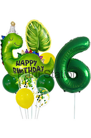 Yeşil Dinozor Konsept 8 Yaş Balon Set Jurassic Dinozor Tema Doğum Günü Folyo Balon Set