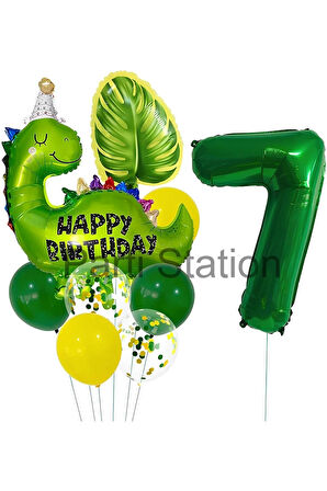 Yeşil Dinozor Konsept 8 Yaş Balon Set Jurassic Dinozor Tema Doğum Günü Folyo Balon Set
