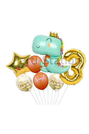 Sevimli Yeşil Dinozor Konsept 2 Yaş Balon Set Jurassic Dinozor Tema Doğum Günü Folyo Balon Set