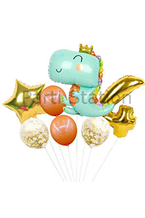 Sevimli Yeşil Dinozor Konsept 2 Yaş Balon Set Jurassic Dinozor Tema Doğum Günü Folyo Balon Set