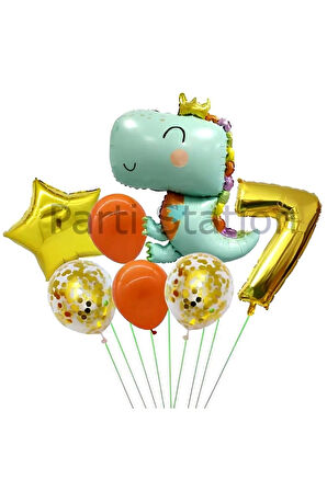 Sevimli Yeşil Dinozor Konsept 2 Yaş Balon Set Jurassic Dinozor Tema Doğum Günü Folyo Balon Set