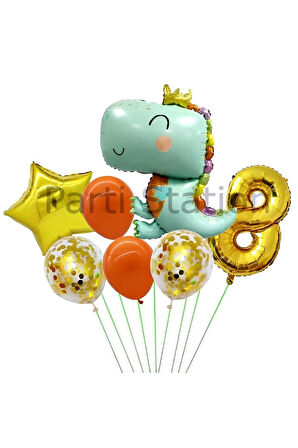 Sevimli Yeşil Dinozor Konsept 2 Yaş Balon Set Jurassic Dinozor Tema Doğum Günü Folyo Balon Set