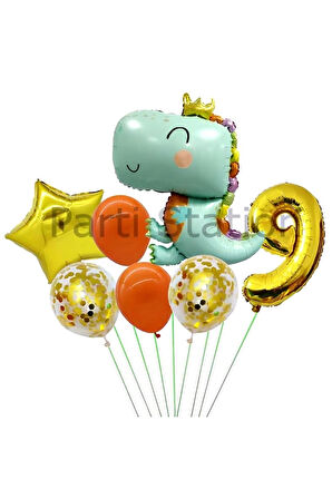 Sevimli Yeşil Dinozor Konsept 2 Yaş Balon Set Jurassic Dinozor Tema Doğum Günü Folyo Balon Set