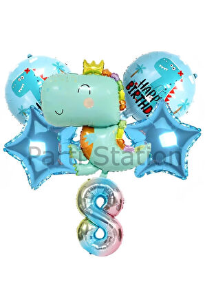 Sevimli Dinozor Konsept 1 Yaş Balon Set Jurassic Dinozor Tema Doğum Günü Folyo Balon Set