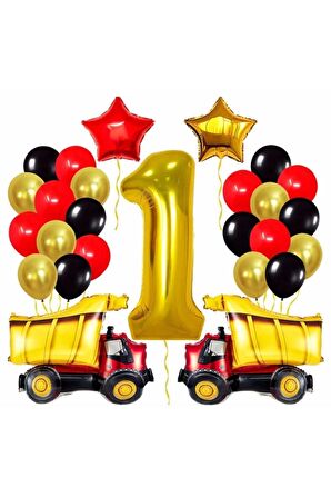 Kamyon 1 Yaş Balon Set Yıldız Balon Folyo Set Konsept Doğum Günü Set Yaş Balon Set