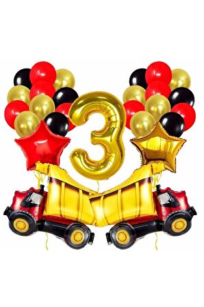 Kamyon 3 Yaş Inşaat Balon Set Yıldız Balon Folyo Set Konsept Doğum Günü Set Yaş Balon Set