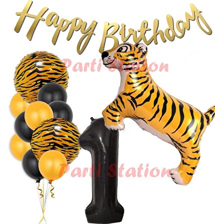 Safari Konsept Kaplan 1 Yaş Balon Seti Kaplan Parti Konsept Doğum Günü Balon Set Jungle Kaplan Balon