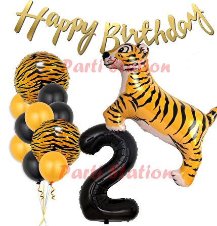 Safari Konsept Kaplan 2 Yaş Balon Seti Kaplan Parti Konsept Doğum Günü Balon Set Jungle Kaplan Balon