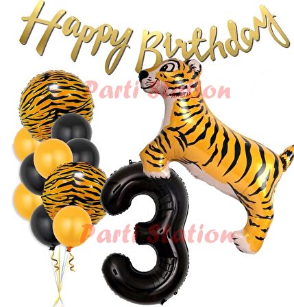 Safari Konsept Kaplan 3 Yaş Balon Seti Kaplan Parti Konsept Doğum Günü Balon Jungle Kaplan Balon