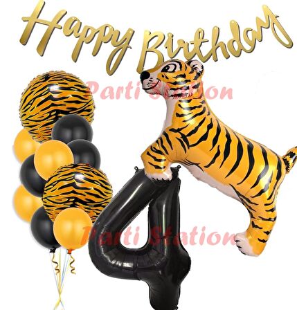 Safari Konsept Kaplan 4 Yaş Balon Seti Kaplan Parti Konsept Doğum Günü Balon Set Jungle Kaplan Balon
