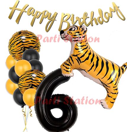 Safari Konsept Kaplan 6 Yaş Balon Seti Kaplan Parti Konsept Doğum Günü Balon Set Jungle Kaplan Balon