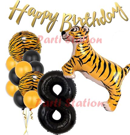 Safari Konsept Kaplan 8 Yaş Balon Seti Kaplan Parti Konsept Doğum Günü Balon Set Jungle Kaplan Balon