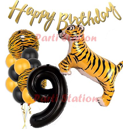 Safari Konsept Kaplan 9 Yaş Balon Seti Kaplan Parti Konsept Doğum Günü Balon Set Jungle Kaplan Balon