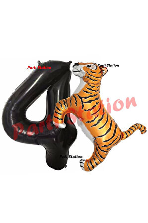 Safari Kaplan Balon 8 Yaş Balon Set Kaplan Balon ve Siyah Rakam Balon Doğum Günü Seti