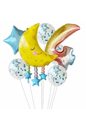 Ay Dede 4 Yaş Balon Set Yıldız Balon Folyo Set Ay Dede Konsept Doğum Günü Set Yaş Balon Set