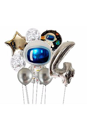 Uzay Galaksi Astronot Kozmik 4 Yaş Balon Set Uzay Astronot Konsept Doğum Günü Set