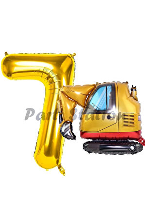 İnşaat Kepçe Kamyon Balon 1 Yaş Doğum Günü Balon Set İş Makineleri Konsept Ve Gold Rakam Balon