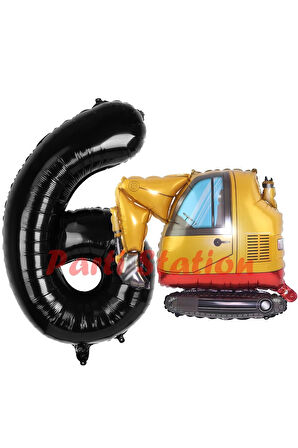 İnşaat Kepçe Kamyon Balon 2 Yaş Doğum Günü Balon Set İş Makineleri Konsept Ve Siyah Rakam Balon