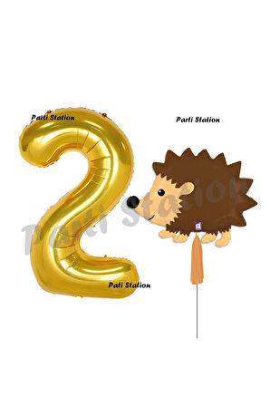 Woodland Kirpi Balon 1 Yaş Balon Set Kirpi Balon ve Gold Rakam Balon Doğum Günü Seti