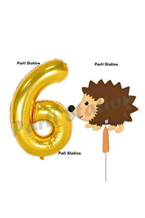 Woodland Kirpi Balon 1 Yaş Balon Set Kirpi Balon ve Gold Rakam Balon Doğum Günü Seti