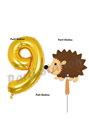 Woodland Kirpi Balon 1 Yaş Balon Set Kirpi Balon ve Gold Rakam Balon Doğum Günü Seti