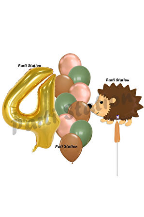 Woodland Kirpi Balon 1 Yaş Balon Set Kirpi Balon ve Gold Rakam Balon Demeti Doğum Günü Seti