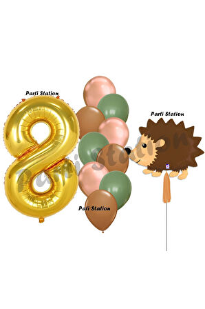 Woodland Kirpi Balon 1 Yaş Balon Set Kirpi Balon ve Gold Rakam Balon Demeti Doğum Günü Seti