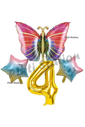 Rengarenk Kelebek Konsept 1 Yaş Doğum Günü Balon Set Butterfly Bahar Tema Doğum Günü Balon