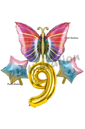 Rengarenk Kelebek Konsept 1 Yaş Doğum Günü Balon Set Butterfly Bahar Tema Doğum Günü Balon